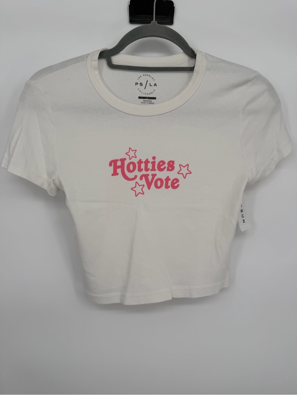Hotties Vote Short Sleeve Crop Tee - White/Pink